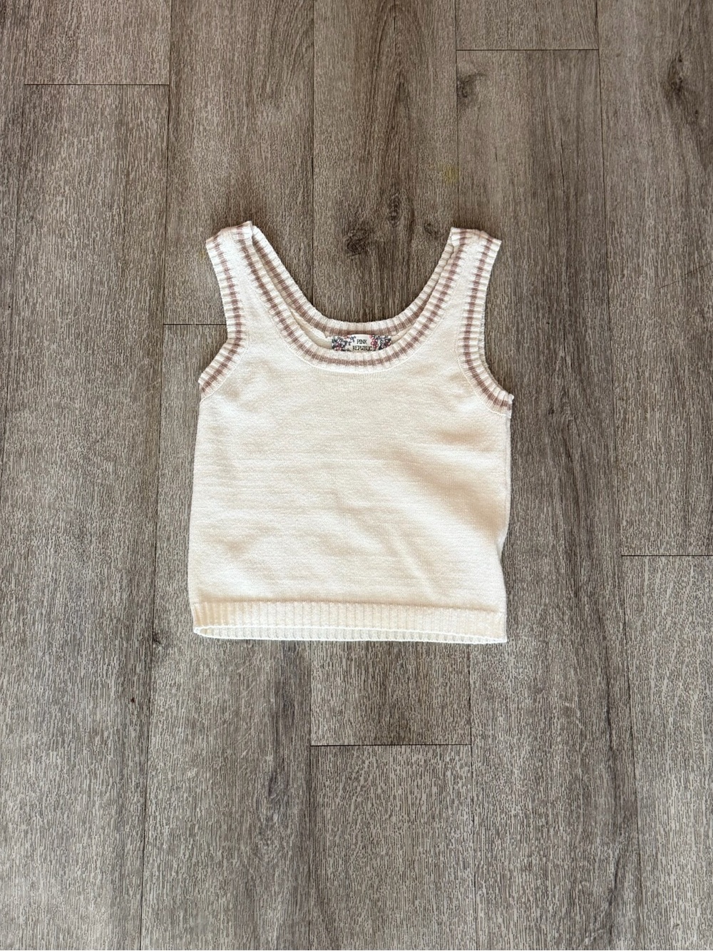 Pink Republic Cream Knit Tank Top with beige Trim